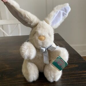 Vintage 1987 Bunny Rabbit Plush Applause "Natasha" Tan Cream Blue Bow Tags 20249
